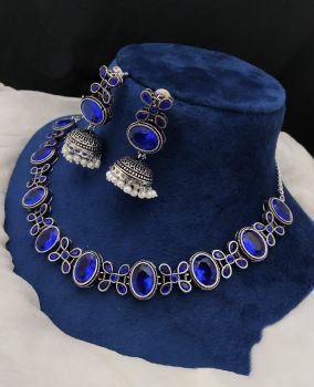 Blue German Silver Oxidised Jewellery