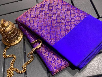 Persian Blue Viscose Silk Tissue Staple With Copper Zari Saree from Bihar