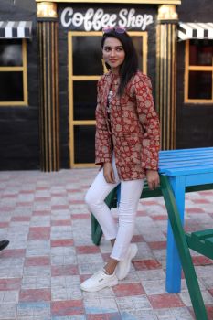 Red Hand Block Printed Cotton Jacket