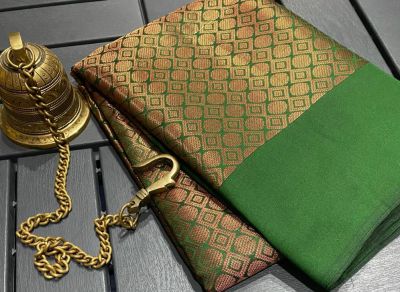 Green Viscose Silk Tissue Staple With Copper Zari Saree from Bihar