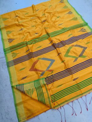 Yellow Pure Handloom Silk Cotton Saree From Bengal