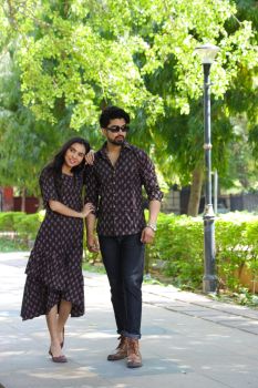 Black Hand Block Printed Designer Pure Cotton Couple Set
