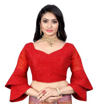 Red Organza With Embroidery Cording Dori Blouse
