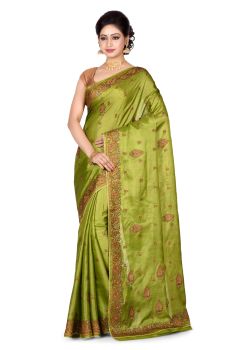 Mehndi Green Flower Pure Handloom Silk Saree
