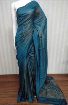 Dark Blue Viscose Silk Tissue Staple With Copper Zari Saree