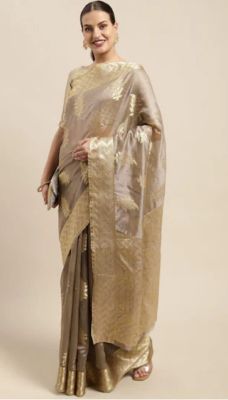 Gray Pure Handloom Silk Saree From Banaras