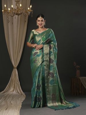 Teal Green Pure Handloom Organza Saree