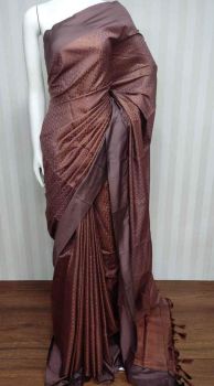 Brown Viscose Silk Tissue Staple With Copper Zari Saree