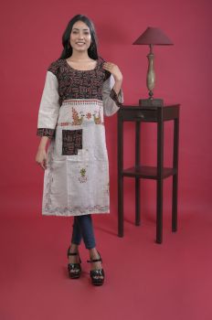 Gray Kantha Stitch Top