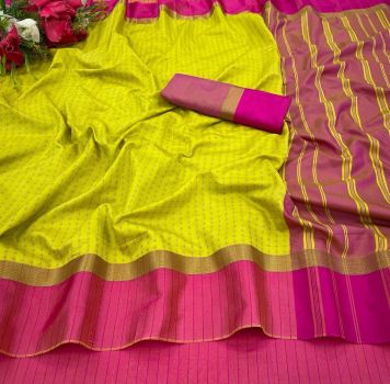 Olive Yellow Soft Silk Tapur Tupur Saree From Bengal