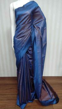 Light Navy Blue Viscose Silk Tissue Staple With Copper Zari Saree