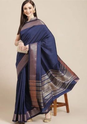 Navy Blue Pure Handloom Silk Saree From Banaras