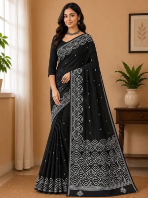 Black Pure Handloom Semi Silk Kanthastitch Saree From Bengal