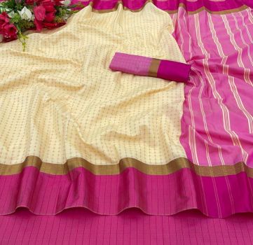 Cream Soft Silk Tapur Tupur Saree From Bengal