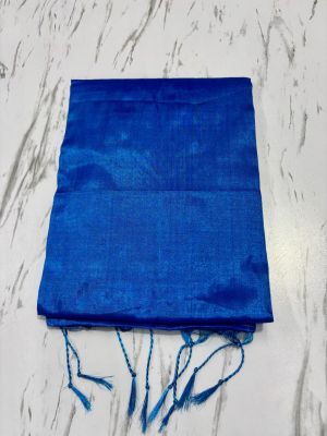 Royal Blue Pure Handloom Tissue Cotton Saree From Bengal