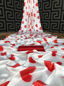 Heart Red Digital Printed Design Heavy Satin Silk Saree