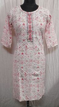 White Red Pure Handloom Cotton Kurti From Bengal