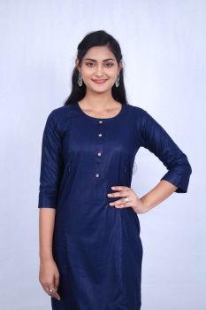 Blue Pure Handloom Cotton Zipper Kurti From Bengal