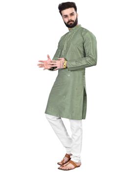 Men Green Grey Silk Kurta Mirror Work Original kurta