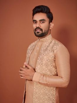 Men Petite Orchid Bangalore Silk with attached Jequard Koti Kurta