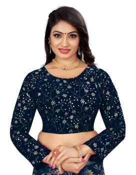 Navy Blue Velvet 9000 Embroidery Work With Sequence Blouse