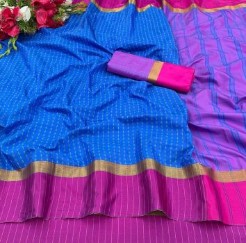 Bright Blue Soft Silk Tapur Tupur Saree From Bengal