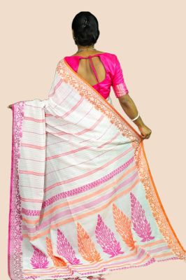 White Pure Handloom Cotton Saree From Bengal
