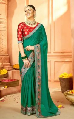 Aqua Green Pure Handloom Georgette Saree From Banaras