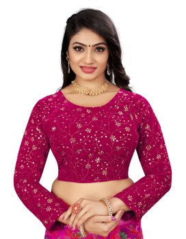 Pink Velvet 9000 Embroidery Work With Sequence Blouse