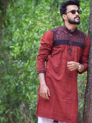 Maroon Pure Handloom Kurta From Bengal