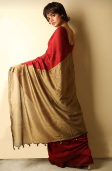 Maroon & Muga Plain Cotton From Bengal saree