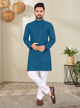 Men Deep Sea Blue Plain Traditional Kurta