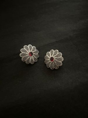 Silver Studs Red Stone
