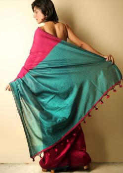 Red & Jalpai Plain Silk Cotton From Bengal saree