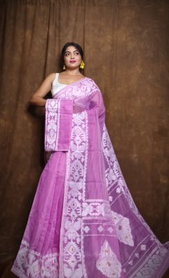 Lavender Pure Handloom Dhakai Jamdani Saree From Bengal