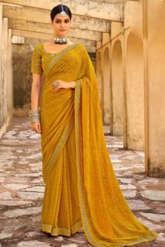 Yellow Pure Handloom Georgette Saree From Banaras