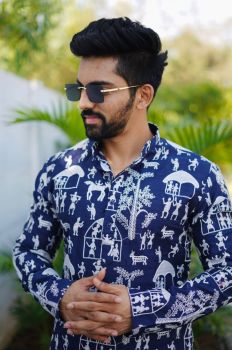 Men Blue forest Heavy Lucknowi Design kurta