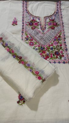 White Unstitched Dress Material From Bengal