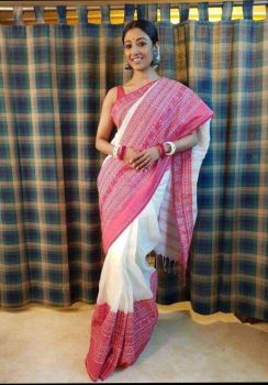 White & Pink Begom Puri Saree