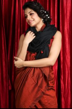 Red & Black Plain Silk Cotton From Bengal saree
