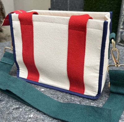 White Colour Block Tiny Tote Bag