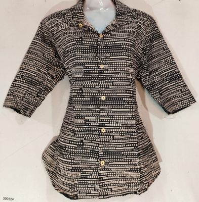 Black White Pure Handloom Ajrak Ladies T-shirt From Bengal