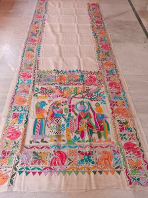 Cream Pure Handloom Kantha Silk From Bengal