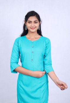 Sky Blue Pure Handloom Cotton Kurti From Bengal