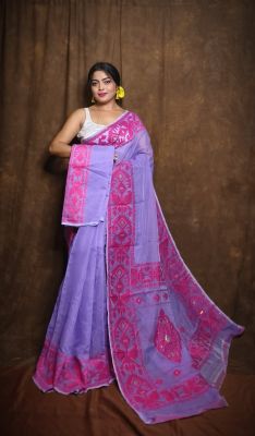 Lavender Pure Handloom Dhakai Jamdani Saree From Bengal