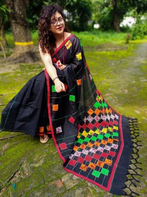 Black Pure Handloom Cotton Saree From Bengal