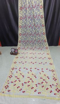 White Pure Handloom Muslin Dhakai Jamdani Cotton Saree From Bengal