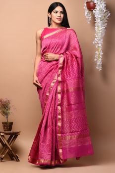 Pink  Maheshwari Silk Saree From Rajshthan