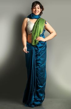 Sky Blue & Green Plain Silk Cotton From Bengal saree
