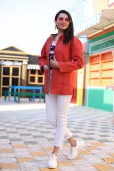Red Hand Block Printed cotton Jacket